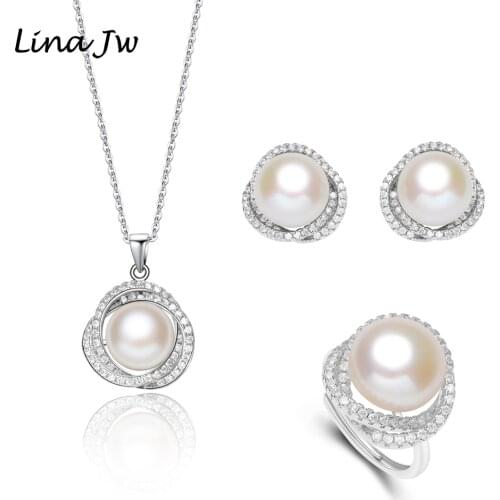 Birds Nest Design Natural Freshwater Pearl Sets Jewelry for Women Necklace Pendant Earring Ring 10MM Wedding/Party sets
