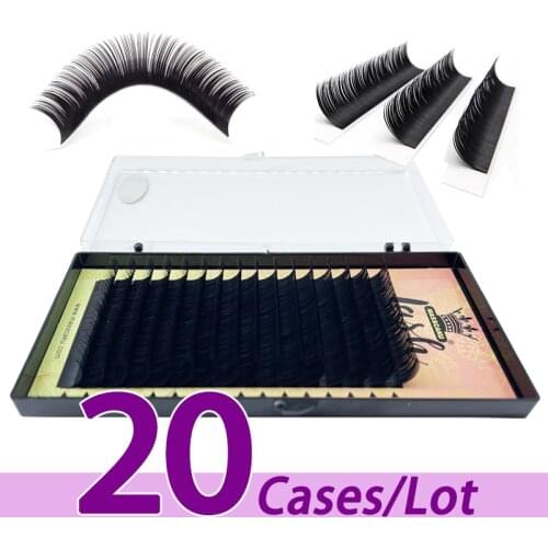 20case/lot Fast shipping 8-20mm eyelash extension customize private logo supur soft natural C D curl eyelash extensions