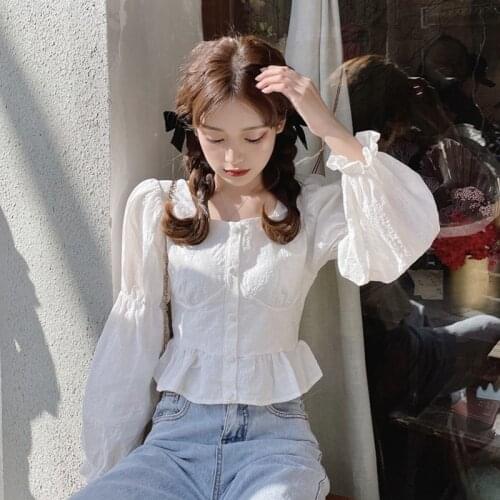 French Style White Shirt Womens Summer Design Sense Niche Puff Sleeve Small Chic Top Korean Style Chic White Shirt