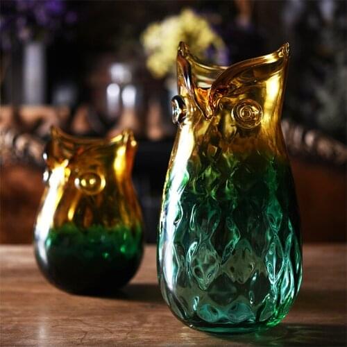 Owl glass vase hand-blown American country style