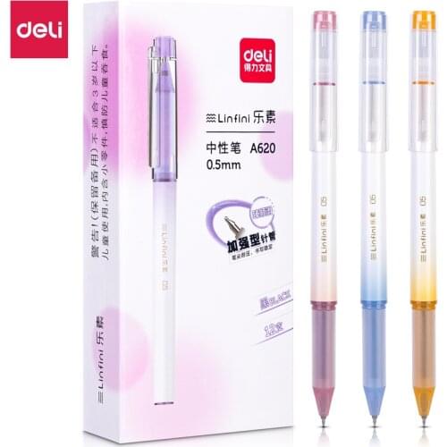 Deli A620 student gel pen 0.5mm enhanced full needle tube Fashion office pen student signature pen writing smooth