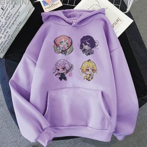 Demon Slayer Print Sudadera Hoodie Harajuku Aesthetic Purple Tops Koop Sweatshirt 2021 Autumn Fashion Fashion Y2k Hoodies Women