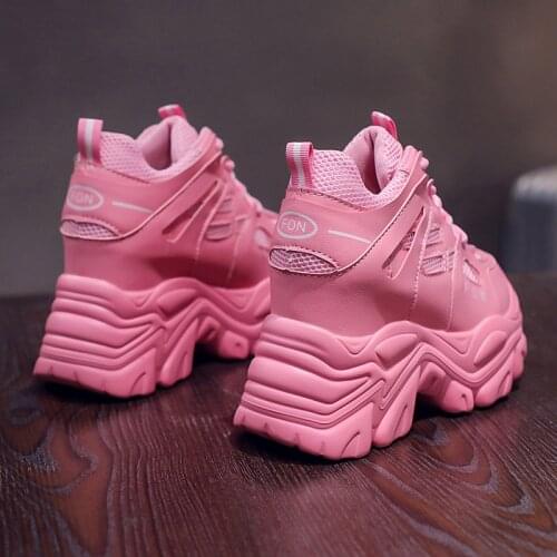 Women Chunky Sneakers 2021 Fashion Platform Sneakers Ladies Brand Wedges Casual Shoes For Woman Leather Sports Dad Shoes 10cm