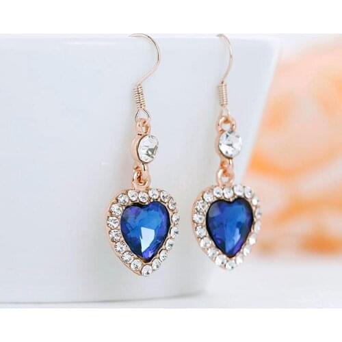 BLIJERY Classic Royal Blue Crystal Heart Drop Earrings For Women Girls Fashion Jewelry Gift Rhinestone Dangle Earring Ear Hook