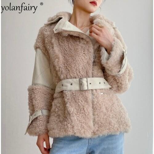 Real Fur Coat Women Winter Sheep Shearling Jacket Lamb Fur Real Leather Jackets Natural Fur Coats and Jackets Women 2020 KJ5185