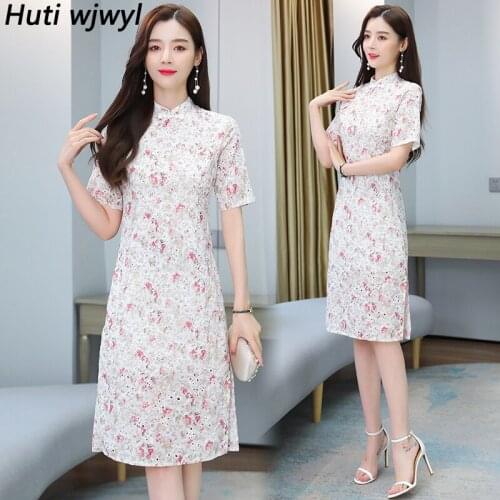 2021 Summer Chinese Style Elegant Midi Dress Plus Size Vintage Embroidery Runway Dress Women Pink Floral Bodycon Party Vestidos