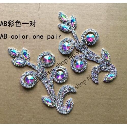 1 pair/lot fancy little flower leaf AB glass crystal rhinestone applique for dancing dress bra decoration shoes strass trimmings