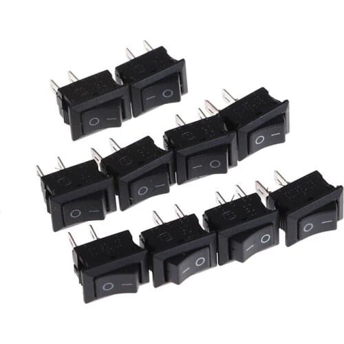 10Pcs KCD1-11 250VAC/3A 6A 125V AC 2P Switches Small Black Rocker Switch 10*15MM
