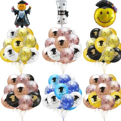 15PC 44inch Graduation card Sliver Gold Blue Metallic helium confetti Latex balloons Party Decoration room decor anime