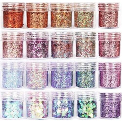 20 Bottles Nail Art Sequins Filling Flash Glitter Powder UV Epoxy Resin Pigment