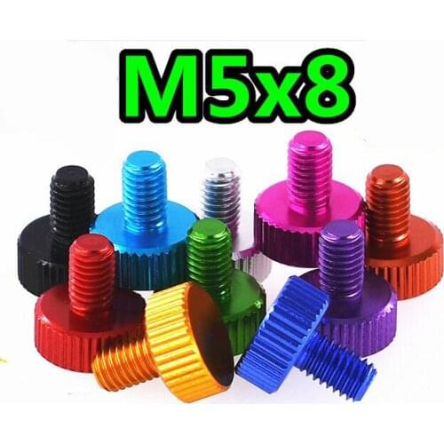 4pcs M5 thumb aluminium screws smooth big flat head grain knurled bolts male screw anode oxidation multi-color 8mm length