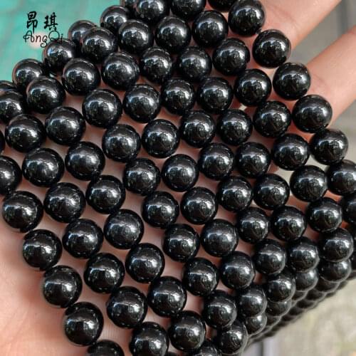 5A Natural Black Tourmaline Beads 4 6 8 10 12mm Pick Size 15'' Round Loose Stone Beads For Jewelry Making DIY Bracelet Necklace