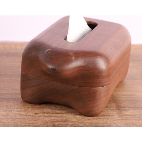 Walnut Paper Towel Wooden Handmade Bear Animal Cartoon Cute Paper Box Desktop Storage Organization Childrens Room Decoration