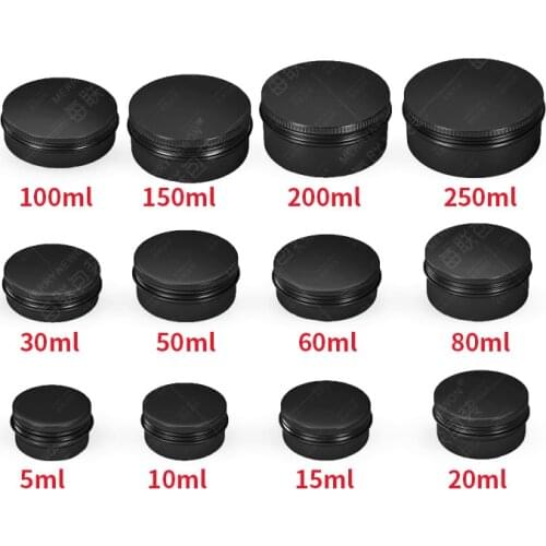 10pcs 50/60/80/100/150ml Refillable Bottles Aluminum Round Tin Cans Box Black Cream Jar Pot Screw Thread Lid Lip Balm Container