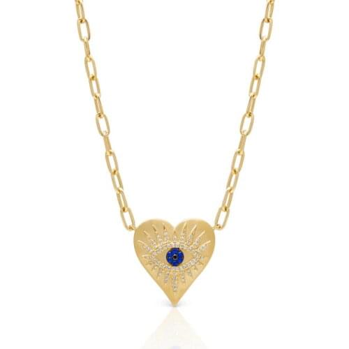 Open Link Chain New Safety Pin Chain Gold Color Unique Lucky Women Girl Heart Necklace