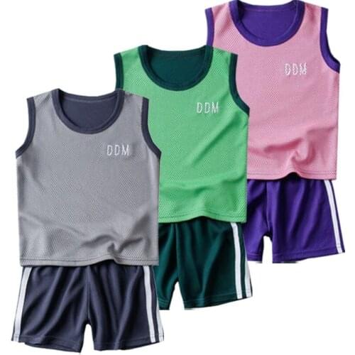 Childrens Set Solid Color Sport Style Kids Boys & Girls Tracksuit Boy Suit Clothing Sleeveless Vest T-shirt+ Shorts Boy Outfits