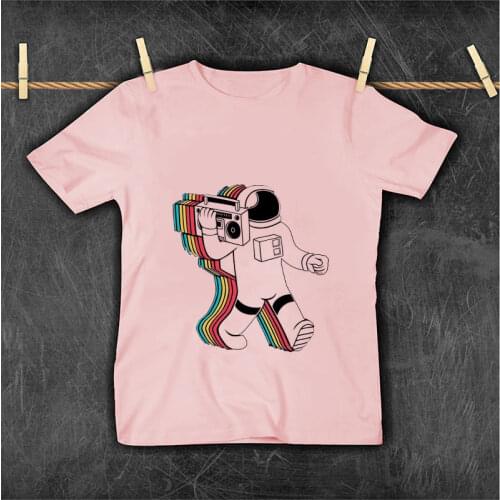 Girls 2021 Short Sleeve Clothing 3 Colors TShirt Cartoon Rock Astronaut Painted Kids T-Shirts 2 3 4 5 6 7 8 9 Years Tee Shirt