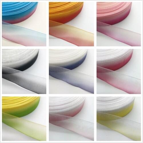 NEW 5 Yards 1'' 25mm Double Colored Ribbon Multicolor Organza Pattern Clarity Ribbon Hair Bow Craft