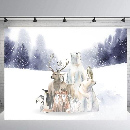 BEIPOTO Winter Cartoon animals photography backdrops child birthday party banner photo booth background candy table props B-437