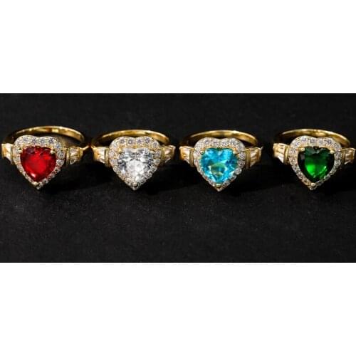 New Popular Sea-blue Heart-shaped Rings for Women Jewelry Square Small Zircon Copper Ring Jewelry Whole Sale