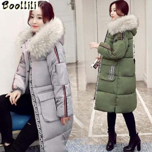 Boollili Plus Size 5XL Womens Winter Jacket Cotton Padded Thicken Warm Large Faux Fur Collar Woman Coat Parka doudoune femme