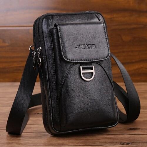 Genuine Leather Mens Small Shoulder Messenger Bag Multi-Function Retro 7 Inch Mobile Phone Pouch Male Waist Belt Wallet Bags
