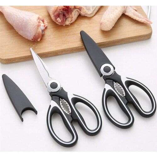 Multifunctional Kitchen Scissors Cutting Knife Plate Stainless Steel Meat Cutting Scissors Bone Vegetable Walnuts Opening Bottle