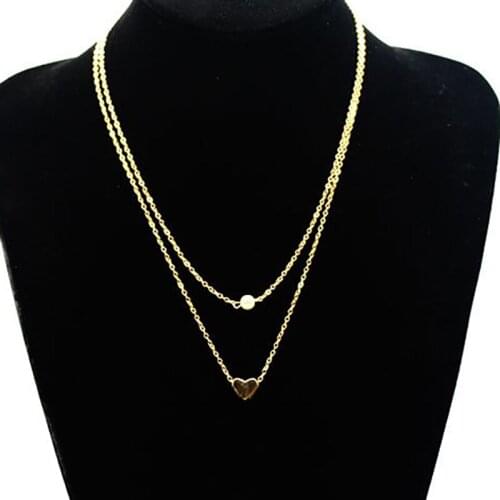 Trendy Gold Silver Color Pearl Peach Heart Necklace Pendant Women Personality Simple Double Layer Choker Necklace Jewelry