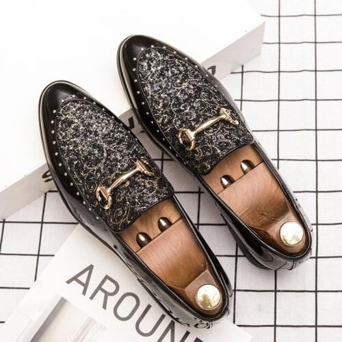 Large size 46 mens shoes and leather shoes 2021 new business casual fashion retro all-match mens diamond gold upper shoes