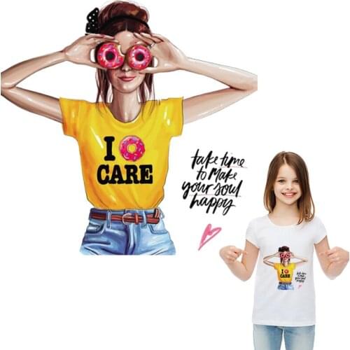 Happiness Girl Iron On Patches Chocolate Style Stickers A-Level Washable T-Shirt Diy Decoration Patches For Clothingheat Transfe