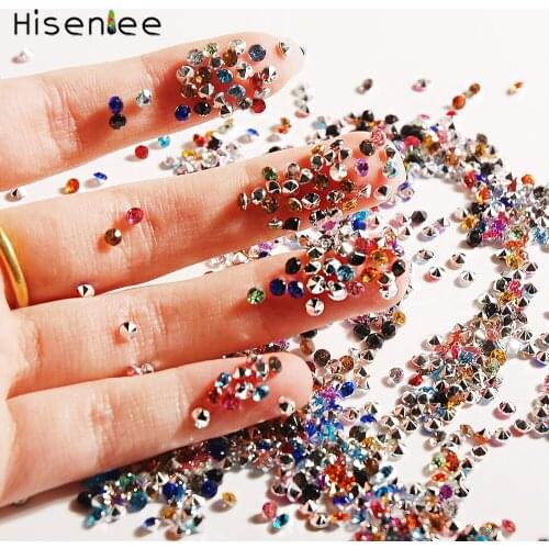 New Fashion 1000pcs 2mm Optimum Glittering Miniature Crystal Sharp Bottom 3D Nail Art Rhinestone Multiple Colors Decoration Tool