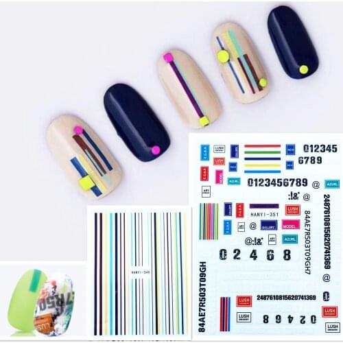 Newest HANYI-345 351 3d nail sticker Japan style NUMBER FACE nail decals back glue decoration tools for nail art design