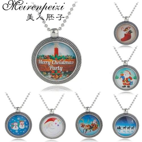New Christmas Jewelry Santa Snowman Snowflakes Stocking Bells Pendant Necklace Retro Pendant Festive Holiday Gift for Kids