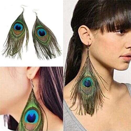 Charming Nice Vintage Peacock Feather Earrings Bridal Pair Elegant Dangle Earrings Jewelry Fashion Jewelry