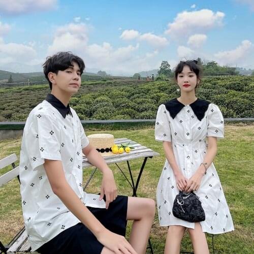 Couple outfit summer small fresh embroidered dress shirt couples clothes couples clothing