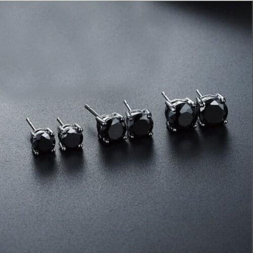 Wholesale Jewelry -- 4 Claws Single Round Black CZ Stud Earrings for Women Rose Gold Color AAA+ Cubic Zircon