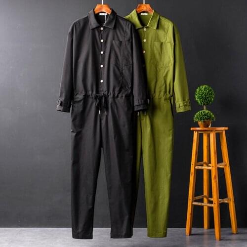 M-2xl Autumn Wear Japanese Tide Mens Jumpsuit Casual Loose Long-sleeved Jumpsuit Hairstylist Bib Trousers Tooling Overalls