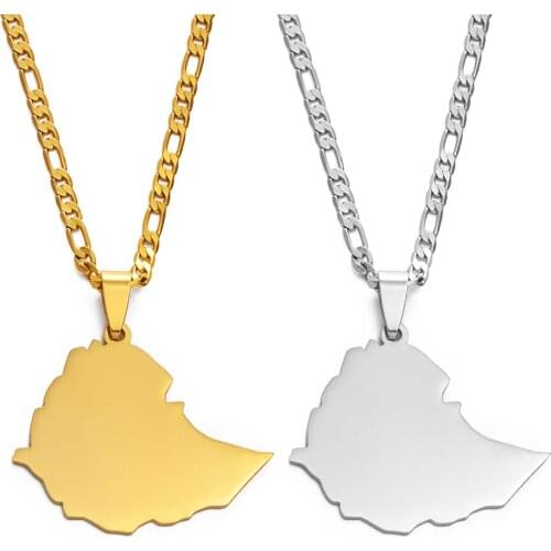 Anniyo 3.8cm Ethiopia Map Pendant Necklaces for Women Men Gold Color Ethiopian Jewelry Gift #202221