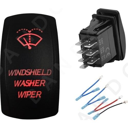 7P (ON)-OFF-ON DPDT WINDSHIELD WASHER WIPER Momentary Rocker Switch Blue LED Light Car Boat RV Camper Accessory With Jumper Wire