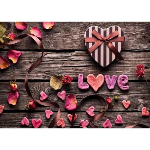 Hearts Gifts Wooden Wall Photographic Backgrounds Vinyl Cloth Photo Shootings Backdrops for Baby Children Wedding Photo Studio