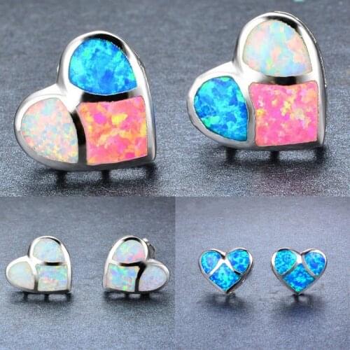 Cute Women Earrings Romantic Blue Imitation Fire Opal Heart Stud Earrings For Women Accessories Fashion Jewelry Party Girl Gift