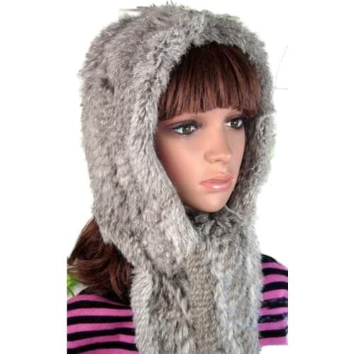 Real Rabbit Fur Hats With Scarf for Women 2019 Winter Fashion Real Fur Hat With Ears Female Ladies Knitted Cap