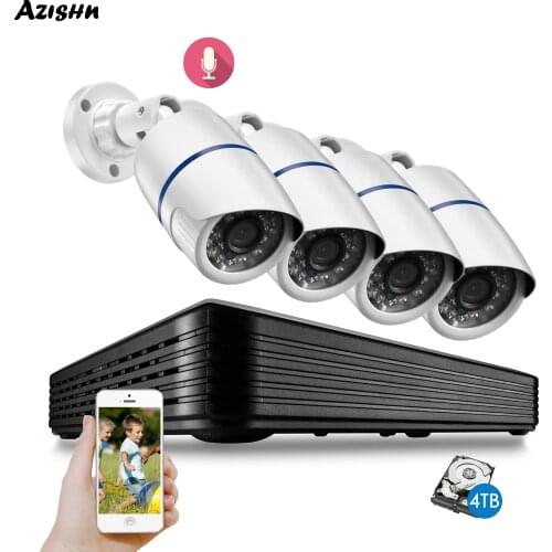AZISHN H.265AI 4CH NVR 5MP POE Security Camera System Kit Audio Face Record IP Camera IR Outdoor CCTV Video Surveillance Set