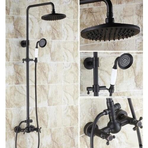Bathroom Hot Cold 2 Handles Black Oil Antique Bronze Rain Shower Faucet Mixer Tap Wall Mounted ars414