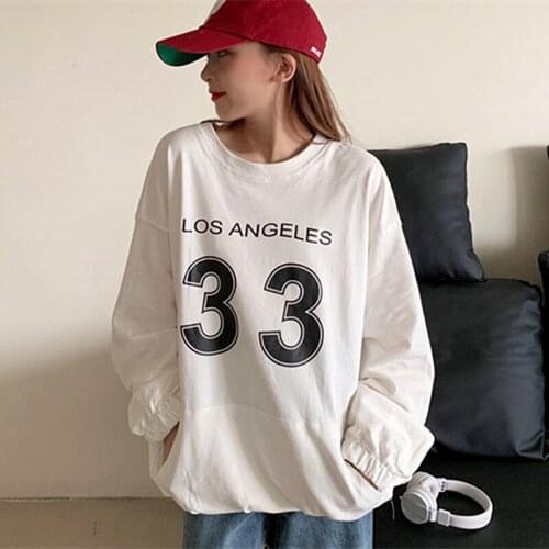 LOS ANGELES 33 Letter Printed Oversized Sweatshirt Simple Design Hip Hop Streetwear Clothes for Teens 2021 Autumn New Fashion