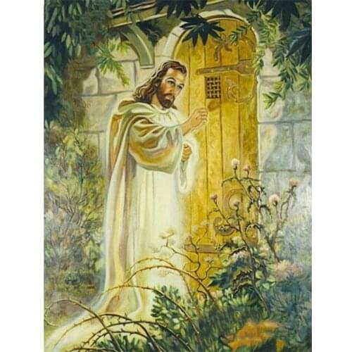 Yujohom Diy Mosaic Full Embroidery Jesus Knocking Diamond Painting Square Drill 5D Crystal Mosaic Rhinestone Handicraft Picture