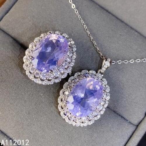KJJEAXCMY fine jewelry natural Amethyst 925 sterling silver popular girl new pendant necklace ring set support test with box
