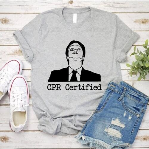 Dwight Schrute Cpr Certified Shirt Funny The Office Graphic Cotton Tees Gift