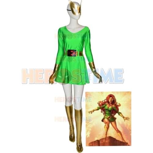 Green Jean Grey Phoenix Cosplay Costume Spandex Superhero Dress Cosplay Halloween Costume for Woman Girl