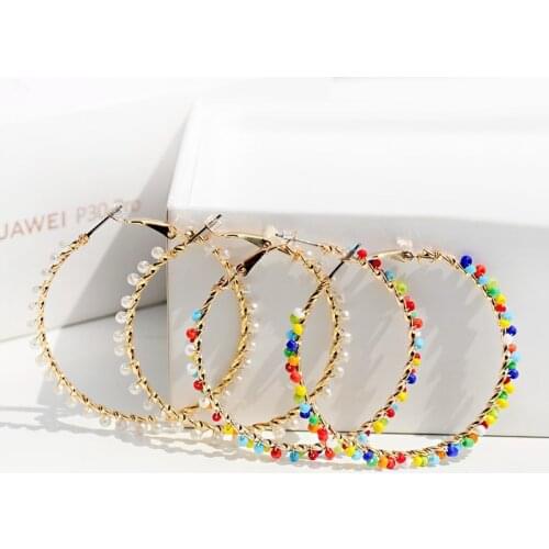 2019 Bohemia White Imitation Pearl Round Circle Hoop Earrings Women Big Gold Earings Korean Jewelry Brincos Statement Earrings